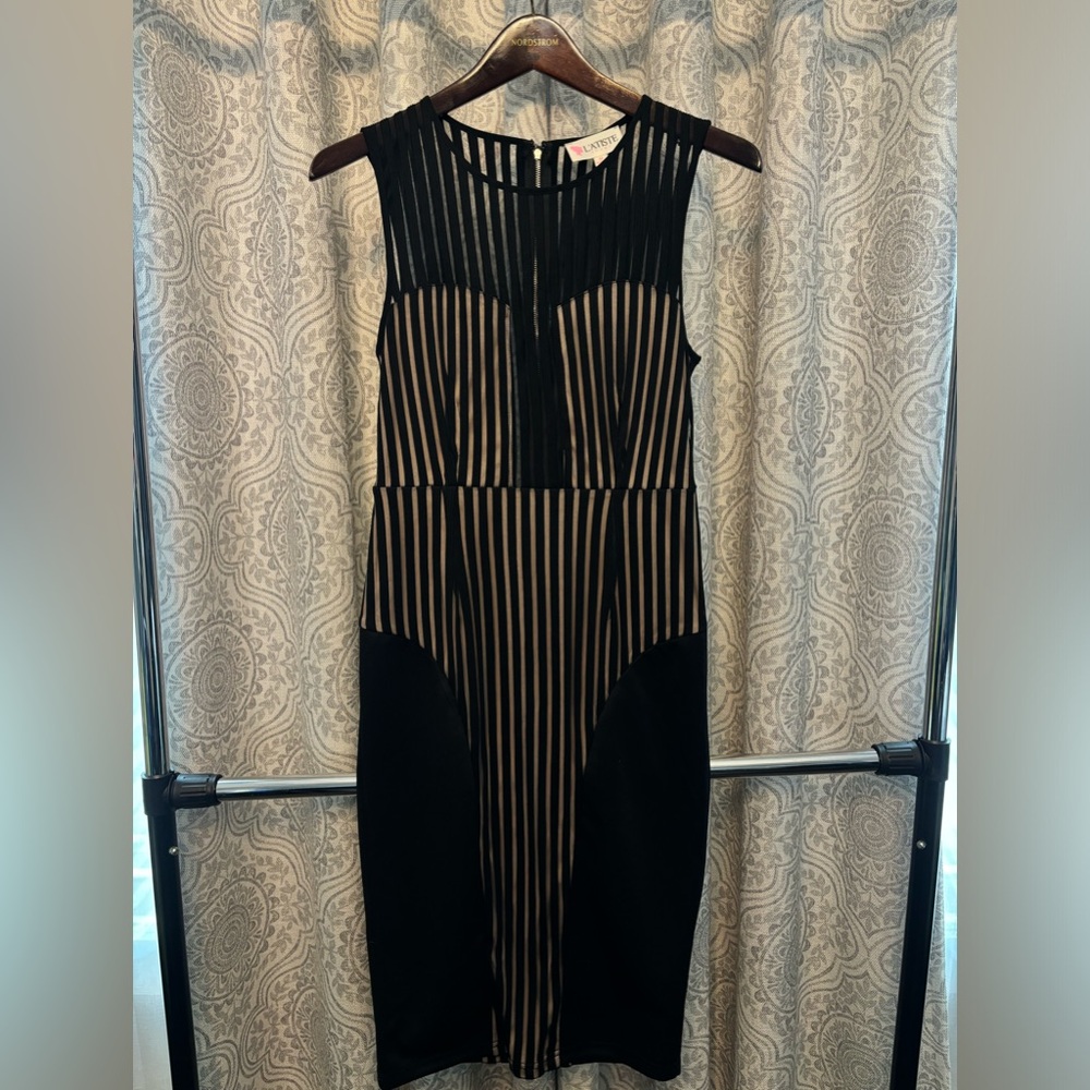 Black and Nude striped form fitting dress